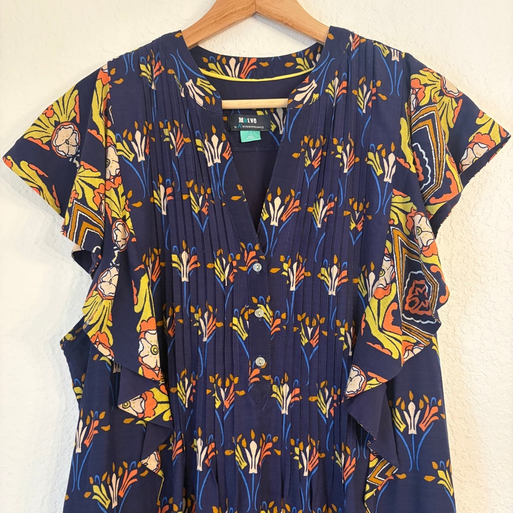 Anthropologie Maeve Cassandra Maxi Dress 1X Boho Pintuck Flutter Sleeve Floral - Picture 3 of 15